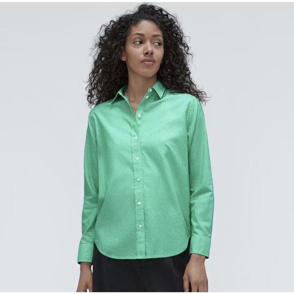 NWT Everlane The Silky Cotton Relaxed Button Down Shirt Striped Green Size 00 - Picture 1 of 6